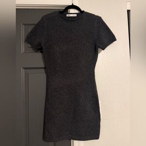 Zara Women's Wool Blend Grey Knit Sweater Mini Dress Short Sleeves Size Medium